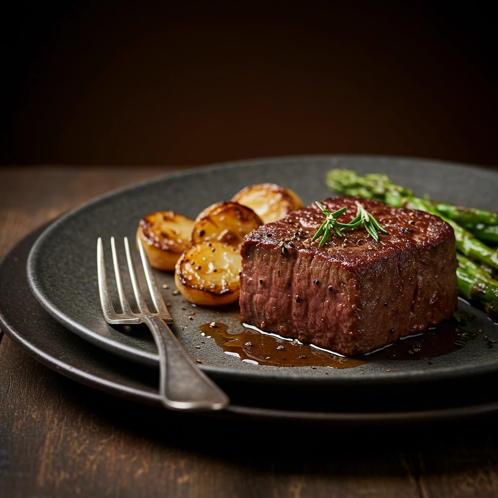 Final, tempting image of a single serving of plated deer cube steak recipes, ready to be enjoyed with a fork.