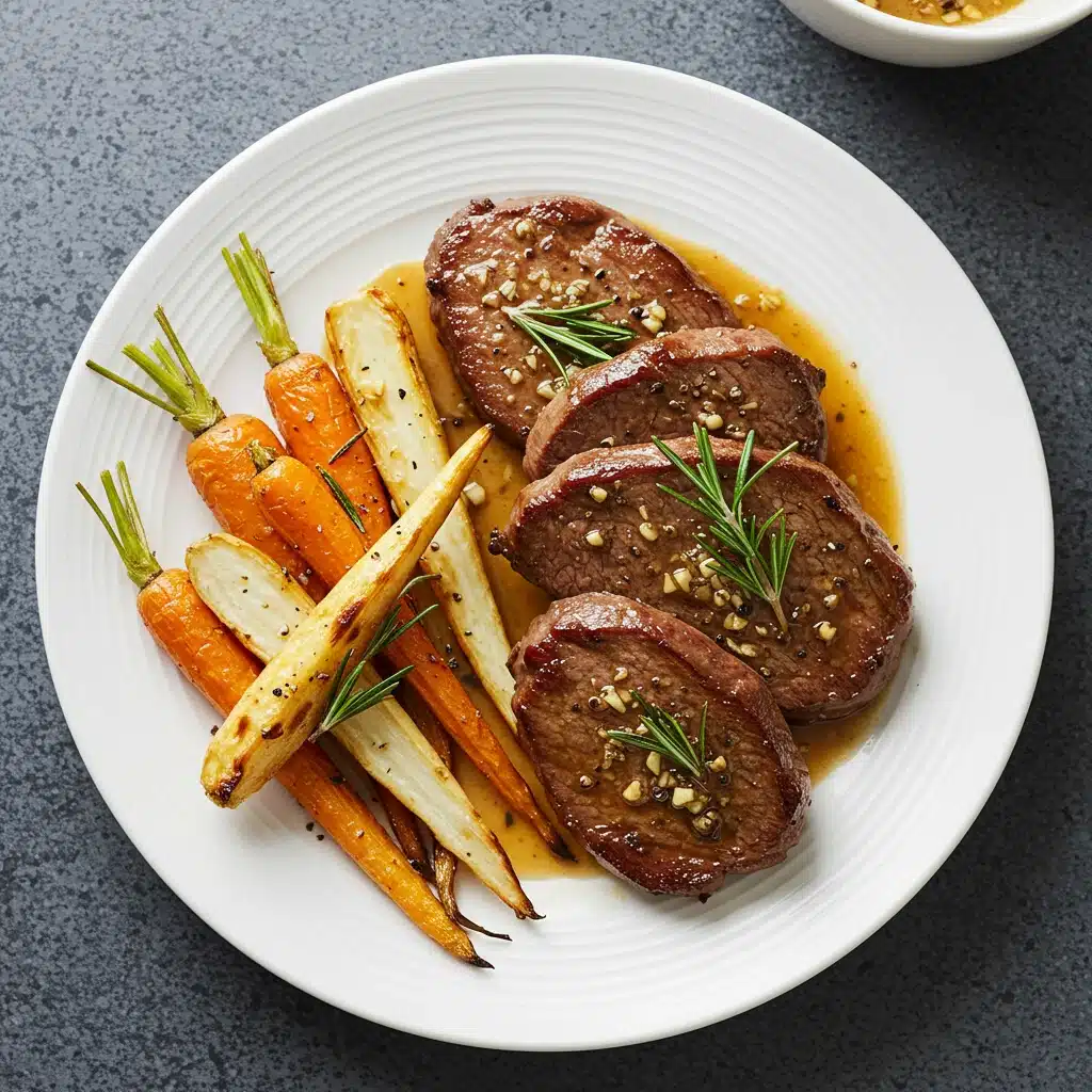 Ultimate Juicy Elk Backstrap Recipe: Grill, Pan & Oven! 2 Delicious elk backstrap recipe with rosemary-garlic butter sauce and roasted root vegetables, a restaurant-quality meal made at home.