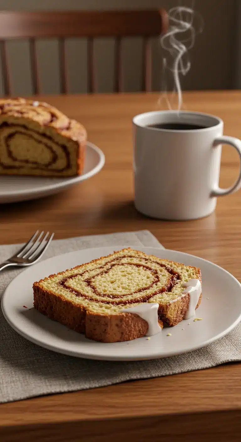 Single Slice of Amish Cinnamon Bread with Coffee