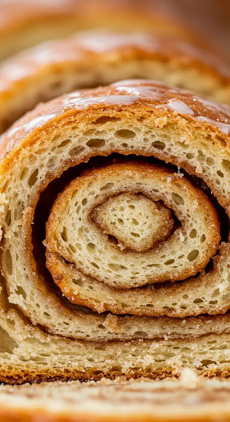 Detailed Close-Up of Amish Cinnamon Bread Texture