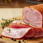 Delicious Canadian Bacon Slices on Wooden Board