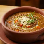 Hearty Carrabba's Lentil Soup Displayed in Rustic Bowl
