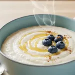 Enticing Bowl of Creamy Cream of Rice with Blueberries and Honey