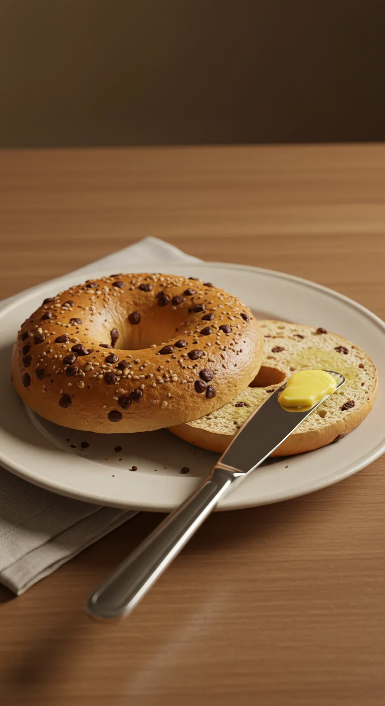 Single Serving of Toasted Chocolate Chip Bagel with Butter