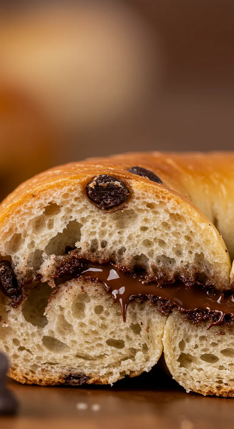 Close-Up of Chewy Chocolate Chip Bagel Texture