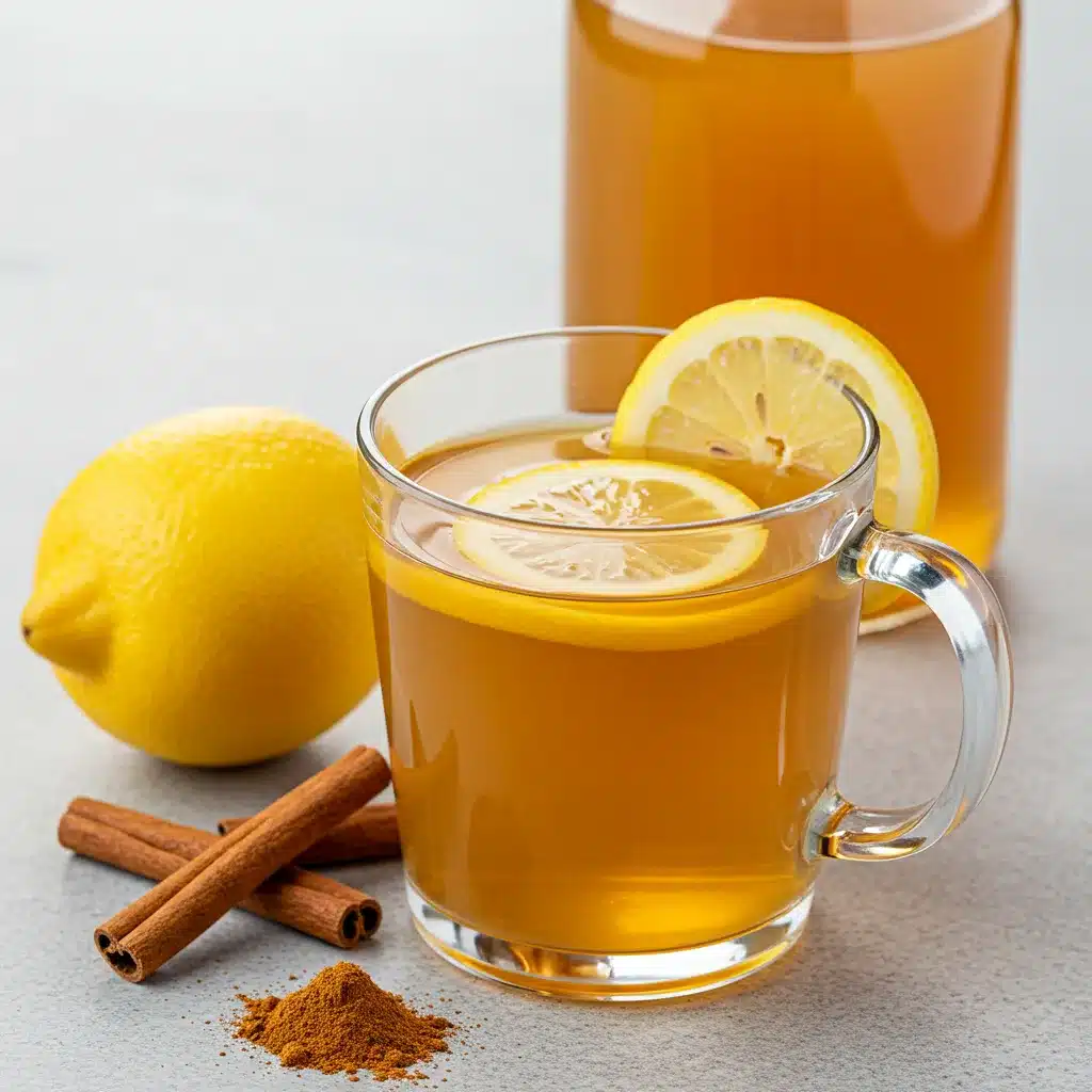 Apple Cider Vinegar Drink Recipe for Weight Loss 2 A refreshing Apple Cider Vinegar Drink Recipe for Weight Loss ready to drink, surrounded by fresh lemon and cinnamon sticks.