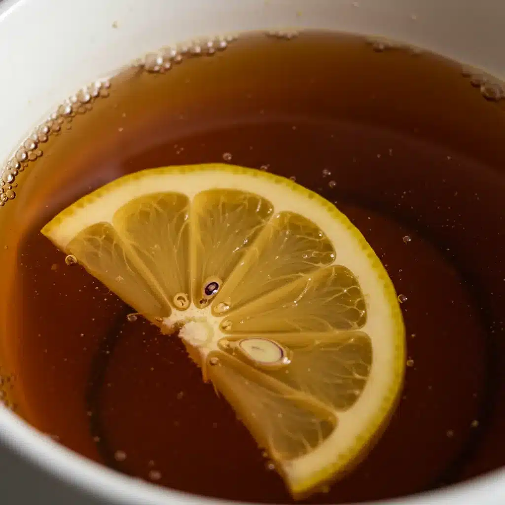 Bariatric Tea Recipe for Weight Loss (3-Ingredient Option!) 5 Extreme close-up of a Bariatric Tea Recipe showing a lemon slice and bubbles.