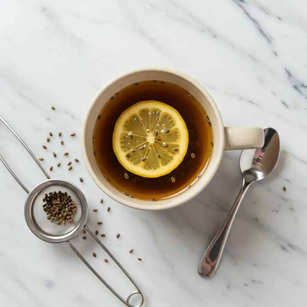 Bariatric Seed Tea Recipe for Weight Loss 4 Overhead view of bariatric seed tea in a mug.