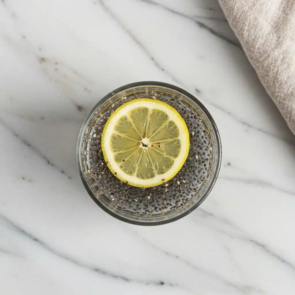 Bariatric Seed Tonic Recipe for Health and Weight Loss 4 Overhead flat lay of the finished bariatric seed tonic in a glass.