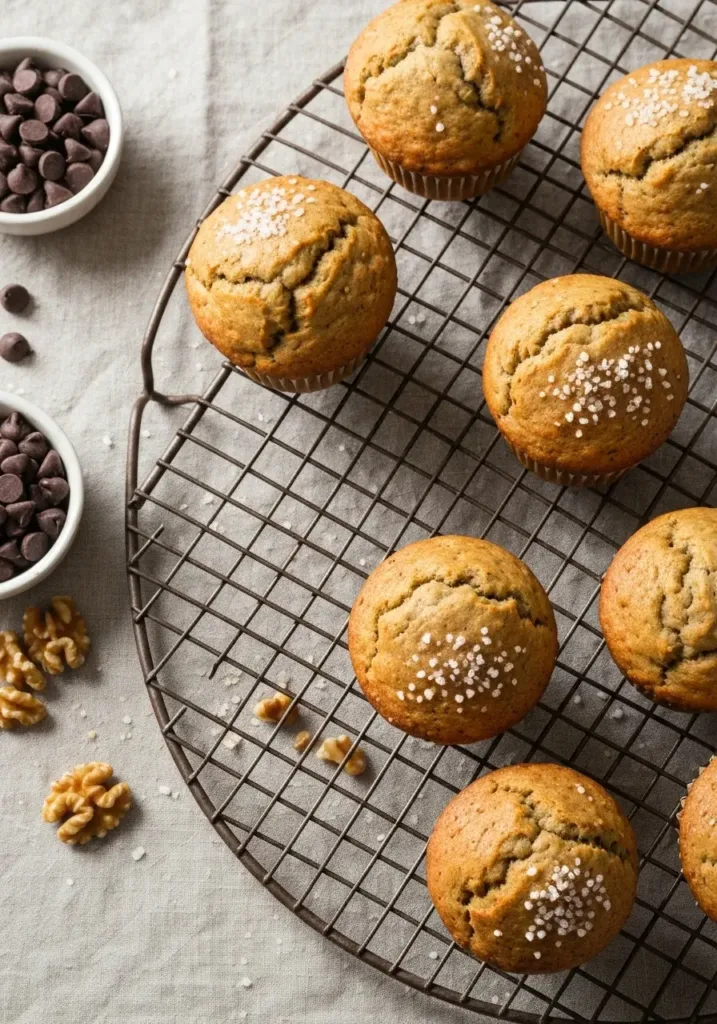 Easy Banana Bread Muffin Recipe: Moist, Fluffy, and Perfect for Breakfast 3 An overhead shot of banana bread muffins cooling on a wire rack.