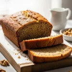 A loaf of banana bread recipe with buttermilk, sliced to show the moist and tender inside.