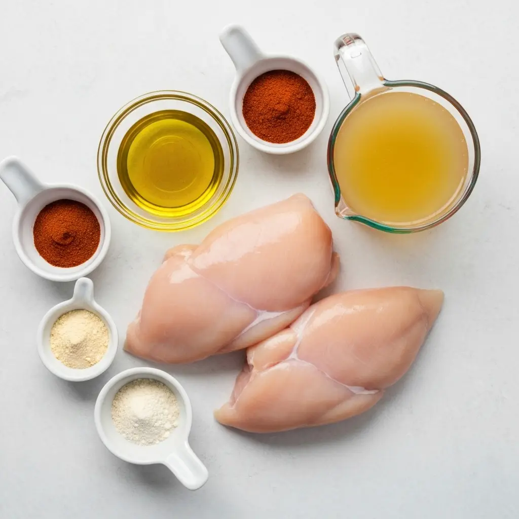 Ingredients for crockpot chicken breast laid out on a counter.