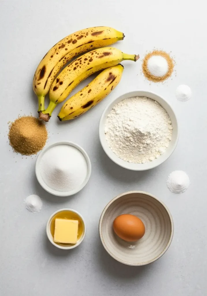 The Ultimate Easy Banana Bread Recipe: Moist, Simple & Delicious! 2 Ingredients for easy banana bread recipe laid out on a light surface.