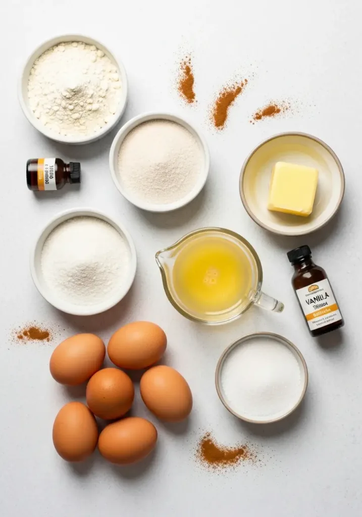 Ingredients for the keto banana bread recipe laid out on a light surface.