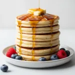 Sourdough Pancake Recipe: The Ultimate Guide to Fluffy & Tangy Pancakes A tall stack of fluffy sourdough pancakes with melting butter and maple syrup.