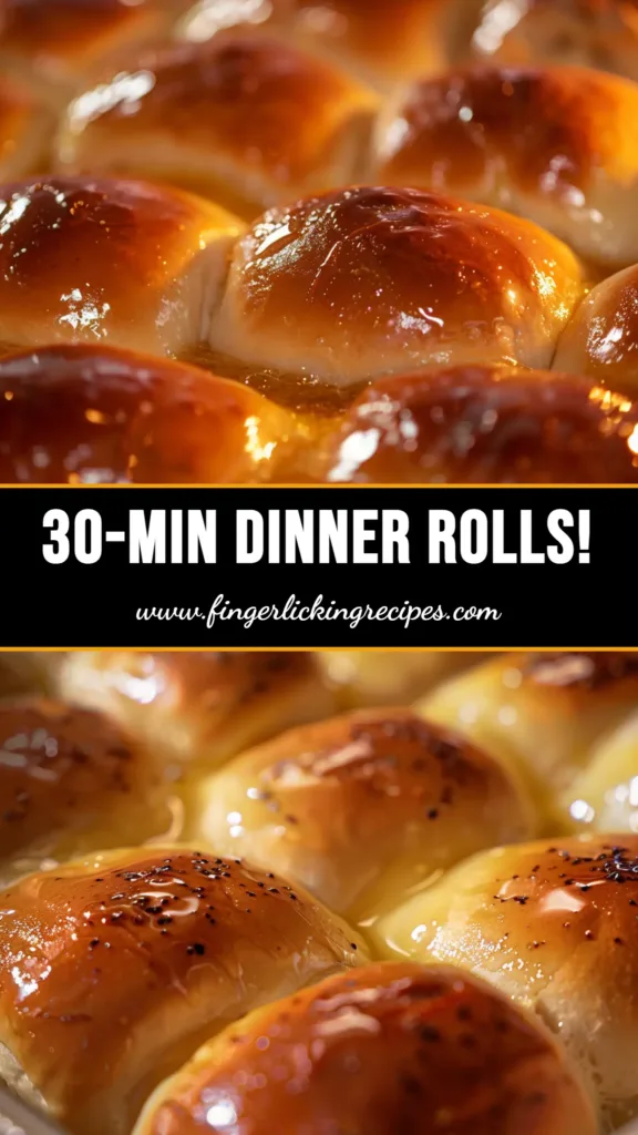 A batch of warm, golden-brown 30-minute dinner rolls packed together in a skillet, brushed with melted butter.