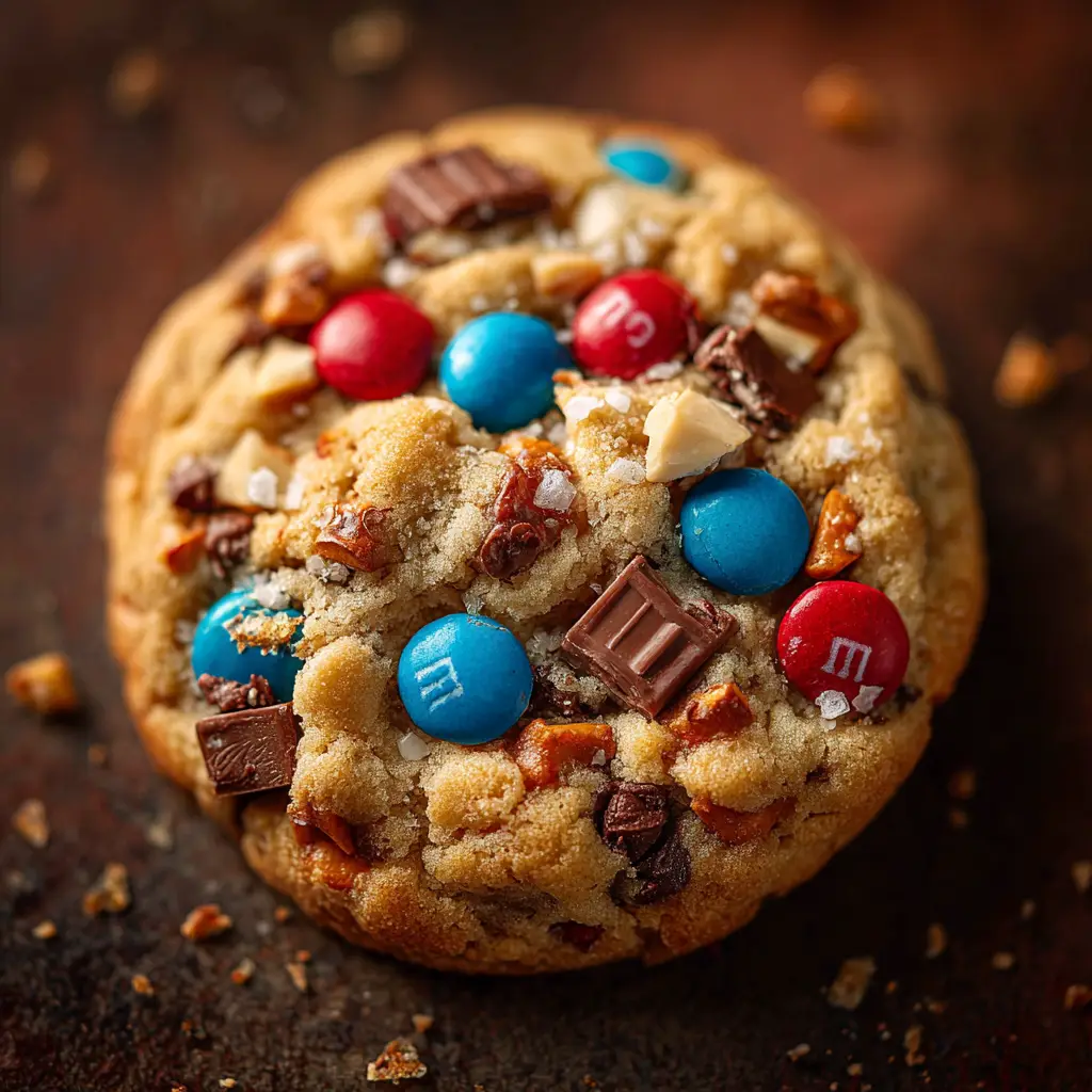 Freshly baked Christmas Kitchen Sink Cookies cooling on a wire rack, with golden brown edges and soft, chewy centers.