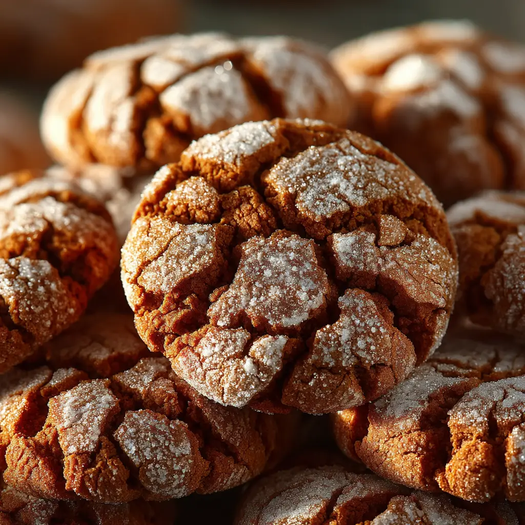 Baked gingerbread crinkle cookies cooling on a wire rack, showcasing their signature cracked tops and perfectly chewy texture.