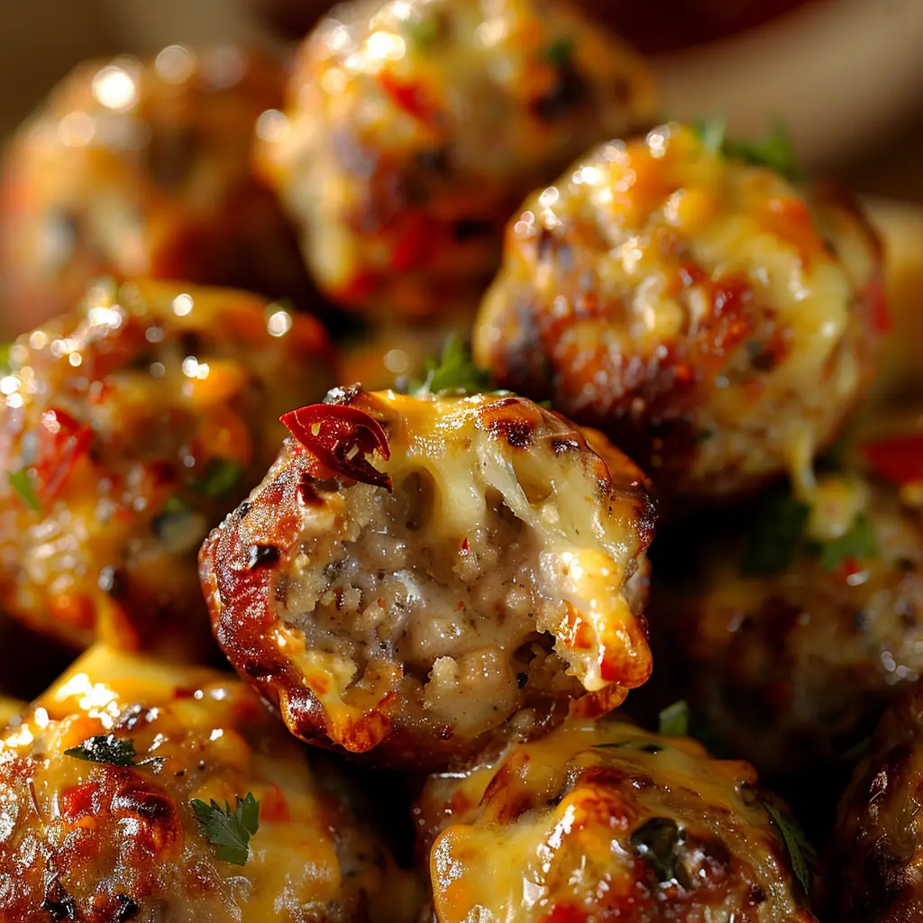 Uncooked Rotel sausage balls arranged on a parchment-lined baking sheet, ready to go into the oven.