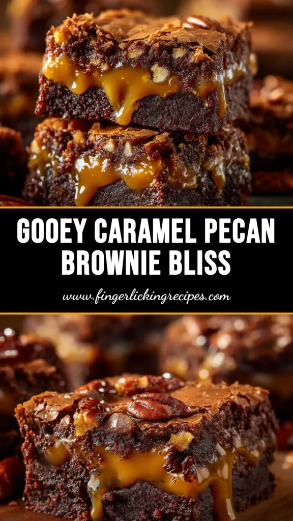 Caramel Pecan Brownies: The Ultimate Fudgy & Gooey Recipe 4 A stack of gooey Caramel Pecan Brownies on a white plate, showing the distinct layers of fudgy brownie, gooey caramel, and crunchy pecans.