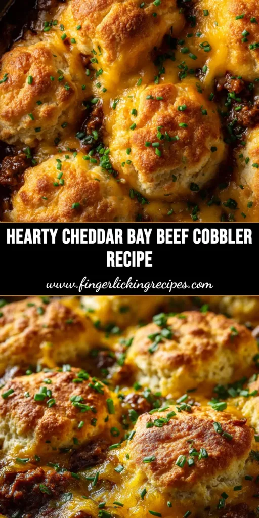 Cheddar Bay Ground Beef Cobbler (The Ultimate Comfort Food!) 5 A serving of Cheddar Bay Ground Beef Cobbler in a white bowl, showing the savory beef filling and fluffy, golden-brown cheddar biscuit topping.