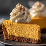 A close-up shot of the creamy pumpkin cheesecake filling being spread over the graham cracker crust in a springform pan.