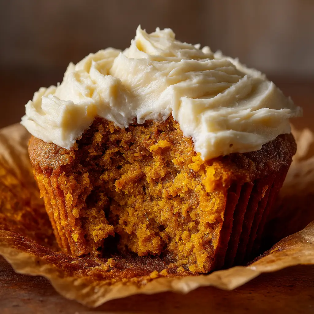 Pumpkin Spice Cupcakes with The Best Cream Cheese Frosting 2 A batch of pumpkin spice cupcakes on a wire rack being frosted with smooth, white cream cheese frosting piped in a beautiful swirl.