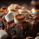 Hot Chocolate Brownies: The Ultimate Fudgy & Gooey Recipe A close-up shot of a single hot chocolate brownie, showing the fudgy texture and melted chocolate chips inside.