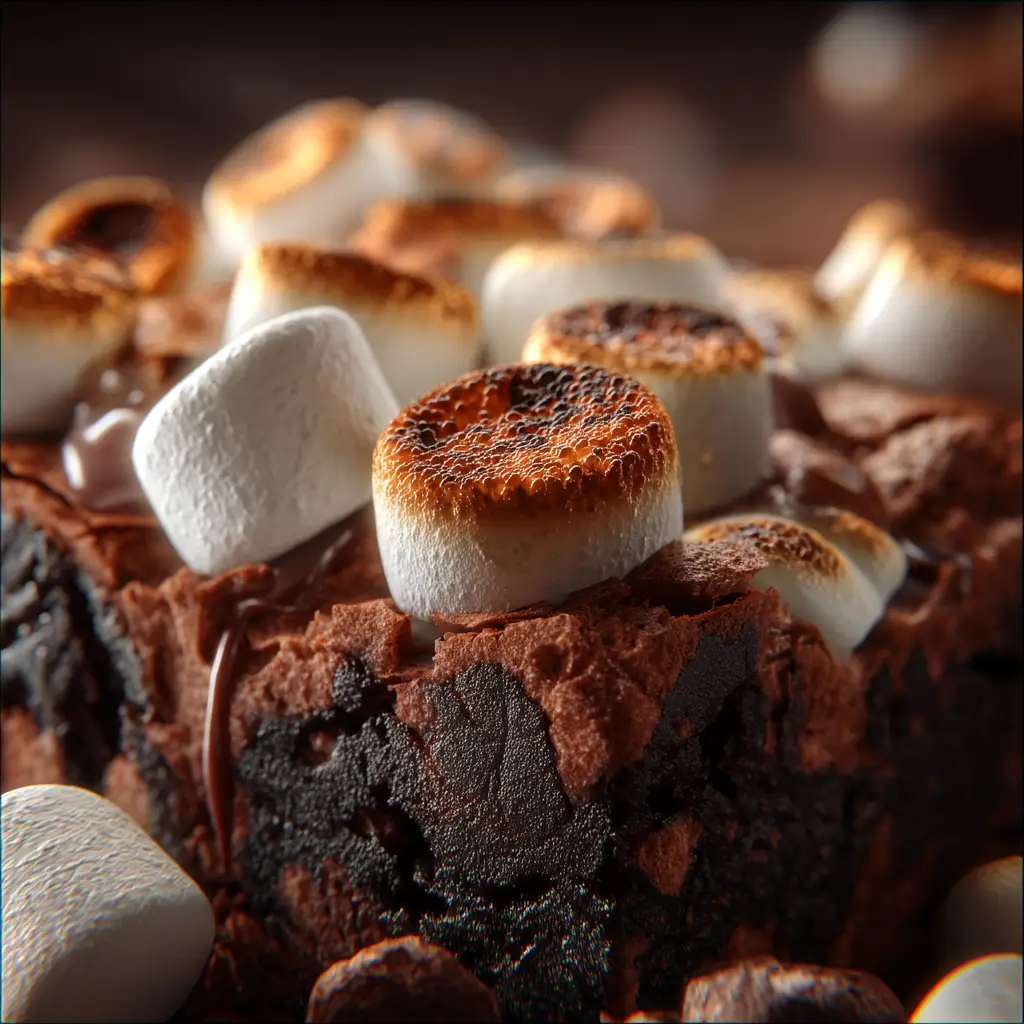 A close-up shot of a single hot chocolate brownie, showing the fudgy texture and melted chocolate chips inside.