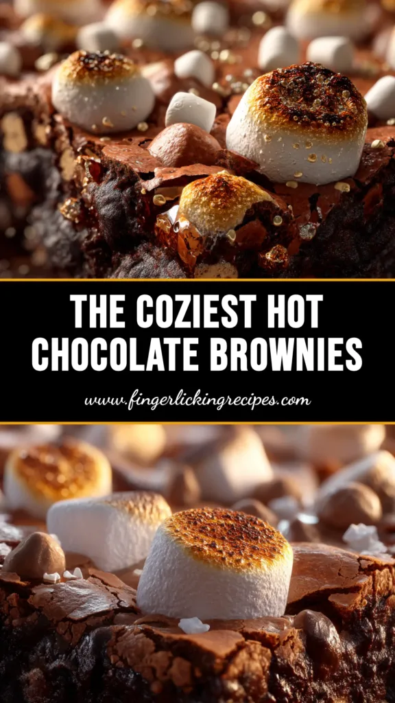 A stack of rich hot chocolate brownies with a perfectly toasted and gooey marshmallow topping, sitting on parchment paper.