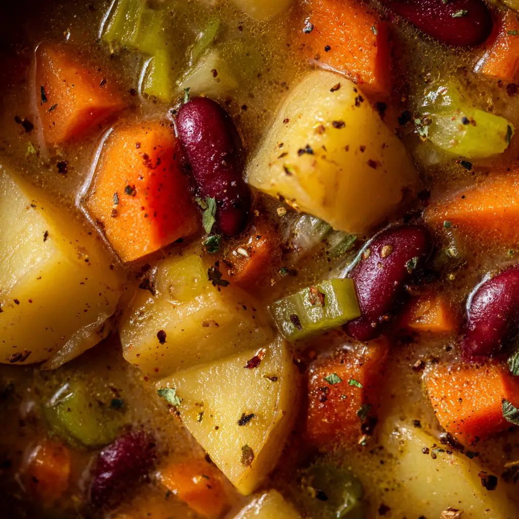 Step-by-step process of making white bean and potato soup, showing the aromatic vegetables being sautéed in a Dutch oven.