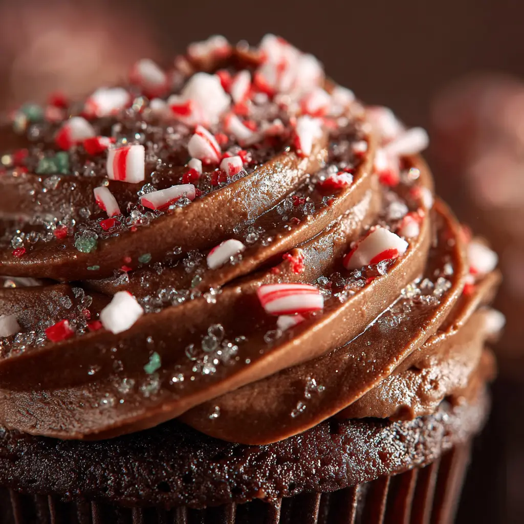 Peppermint Mocha Cupcakes: The Ultimate Holiday Treat 3 A close-up of a single peppermint mocha cupcake, showing the moist, dark chocolate crumb and the creamy texture of the peppermint buttercream frosting.
