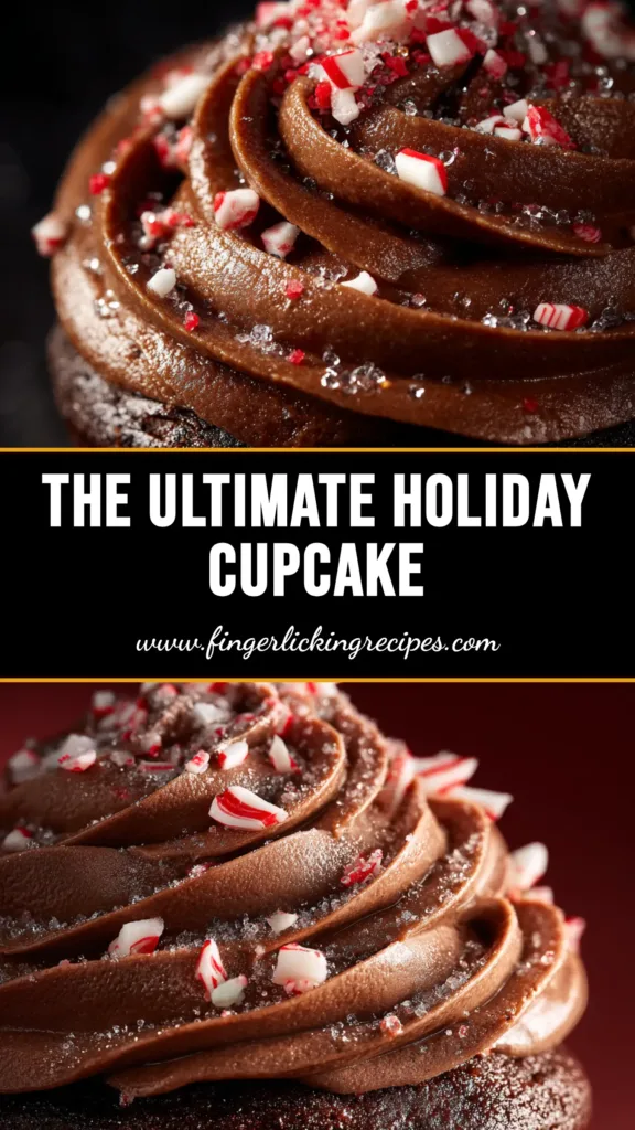 Peppermint Mocha Cupcakes: The Ultimate Holiday Treat 4 A beautiful overhead shot of several Peppermint Mocha Cupcakes arranged on a festive platter. The cupcakes have rich chocolate cake, fluffy white peppermint frosting, and are garnished with crushed candy canes.