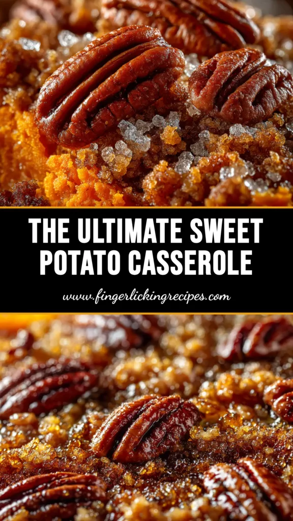 Ruth's Chris Sweet Potato Casserole (The BEST Copycat Recipe) 5 A top-down view of the baked Ruth's Chris Sweet Potato Casserole in a white baking dish, showing the crunchy pecan crumble topping.