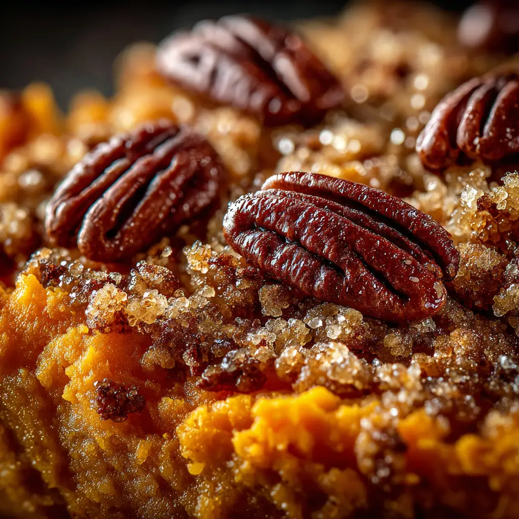 Ruth's Chris Sweet Potato Casserole (The BEST Copycat Recipe) 2 The Ruth's Chris Sweet Potato Casserole being served onto a plate, with steam rising from the dish.