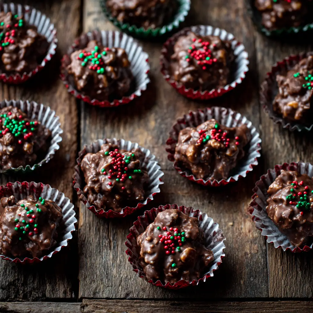 Crockpot Christmas Candy (The Easiest Holiday Treat!) 2 Melted chocolate and peanuts being stirred together in a slow cooker to make crockpot Christmas candy.