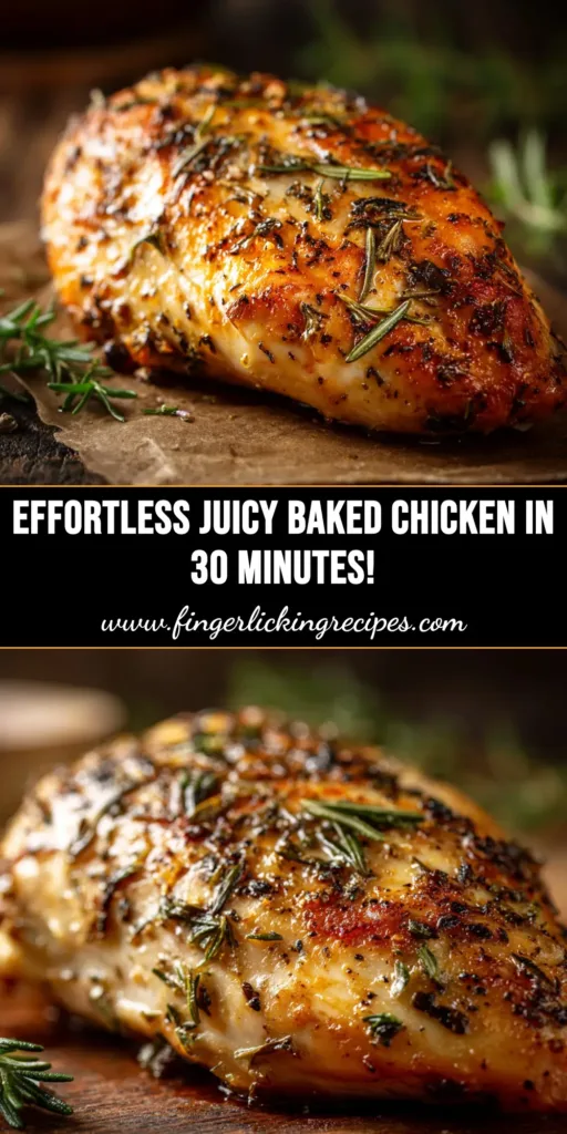 30-Minute Baked Chicken Breast: Juicy & Perfectly Seasoned 4 Juicy, sliced 30-minute baked chicken breast on a cutting board, seasoned with herbs and spices. The perfect easy and healthy weeknight dinner recipe.