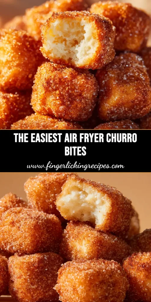 Air Fryer Churro Bites (Easy 10-Minute Recipe!) 4 A heaping bowl of golden Air Fryer Churro Bites coated in cinnamon sugar, ready to be shared. A small bowl of chocolate dipping sauce sits beside it.