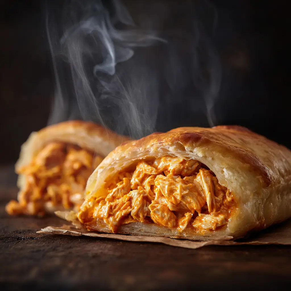 Buffalo Chicken Crescent Rolls: The Ultimate Easy Appetizer 2 Assembling the buffalo chicken crescent rolls by placing the spicy chicken mixture onto the unrolled crescent dough triangles.