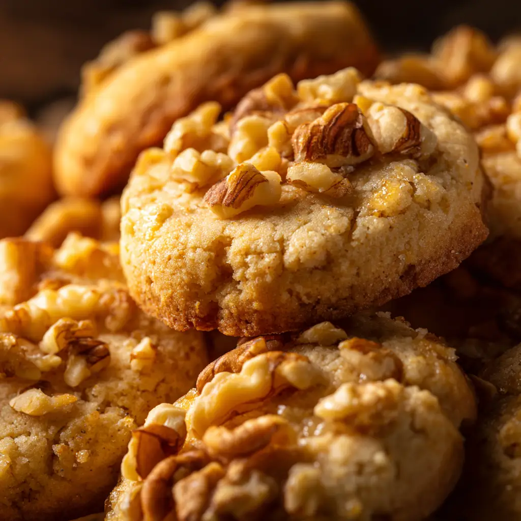 A batch of Maple Walnut Shortbread Cookies cooling on a wire rack after being baked to a light golden brown.