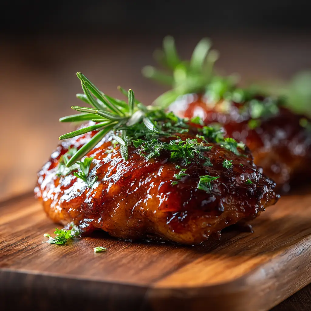 Honey Garlic Chicken Thighs (Easy, Sticky & Juicy!) 2 Raw chicken thighs arranged in a baking dish before being coated with the savory honey garlic sauce.