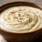 Creamy Cauliflower Soup (The Best Easy Recipe!) A pot of creamy cauliflower soup being blended with an immersion blender until smooth.