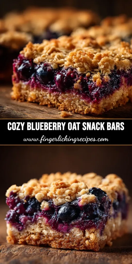 Blueberry Oat Snack Bars (The Only Recipe You'll Need) 4 A stack of delicious Blueberry Oat Snack Bars on a wooden board, showing the juicy blueberry filling and crumbly oat topping.