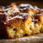 Cubes of stale bread soaking in a rich custard mixture in a glass bowl, ready for this easy bread pudding recipe.
