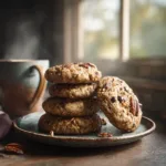 Pecan Dessert Bites: The Easiest Gourmet Treat A stack of buttery pecan dessert bites, with a few chocolate chips visible. This image highlights the rich texture and ingredients of the mini pecan pie bites.