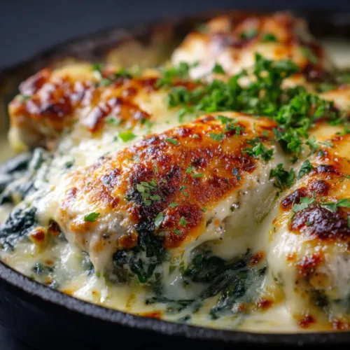 Creamy Spinach Chicken Bake (Easy & Cheesy!)