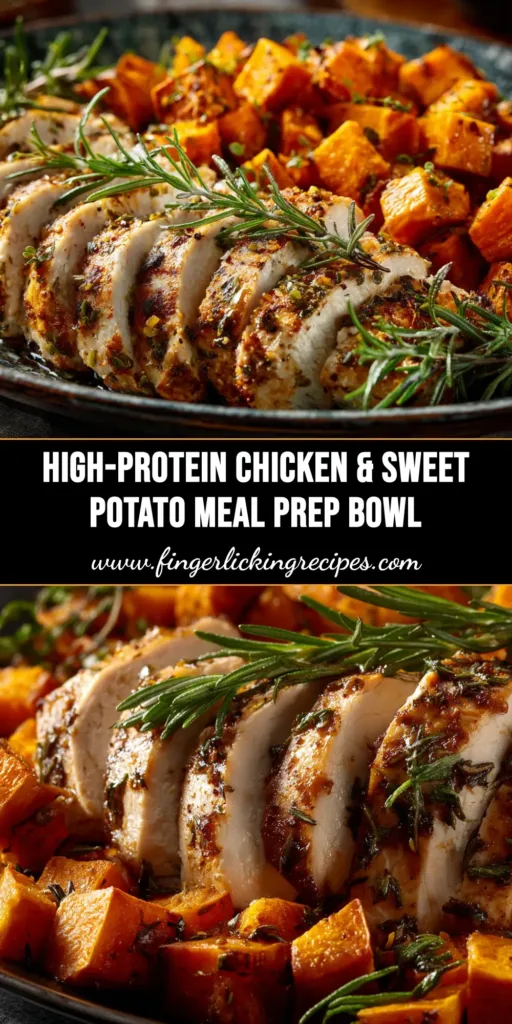 Chicken and Sweet Potato Meal Prep: The Ultimate Guide 5 An overhead shot of four glass containers filled with chicken and sweet potato meal prep, showcasing the vibrant roasted vegetables and seasoned chicken.