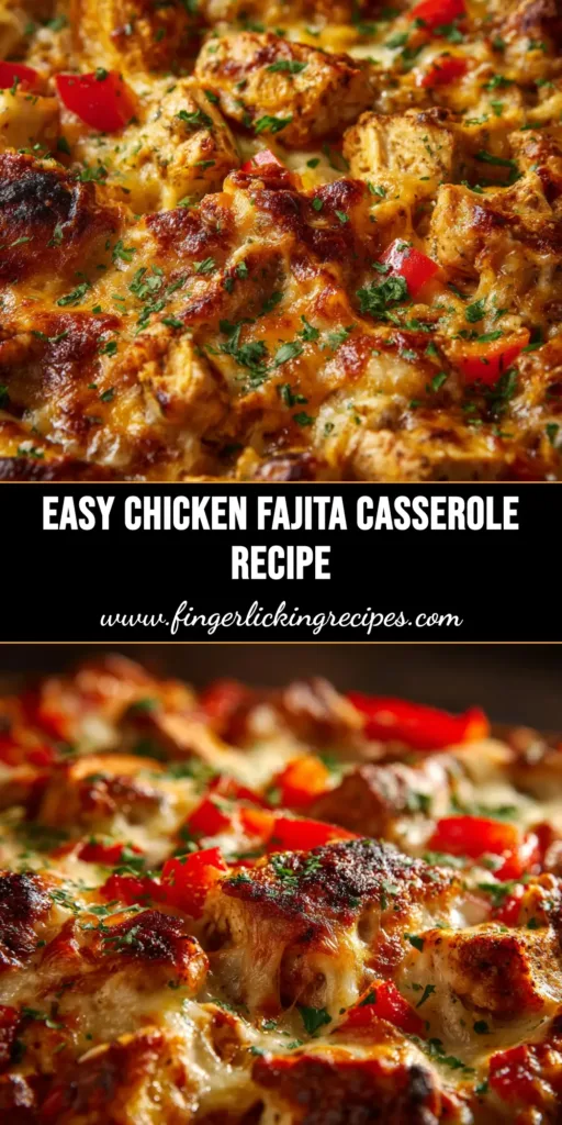 A delicious and cheesy Chicken Fajita Casserole baked in a white dish, ready to be served. The perfect easy weeknight dinner idea.