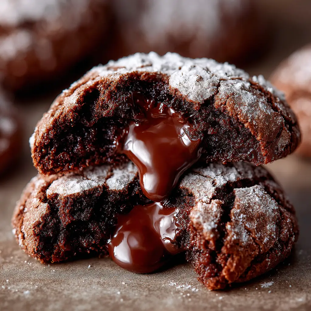 Peppermint Kiss Chocolate Crinkles: The Ultimate Holiday Cookie 2 Rolled balls of chocolate crinkle cookie dough coated in powdered sugar on a parchment-lined baking sheet before baking.