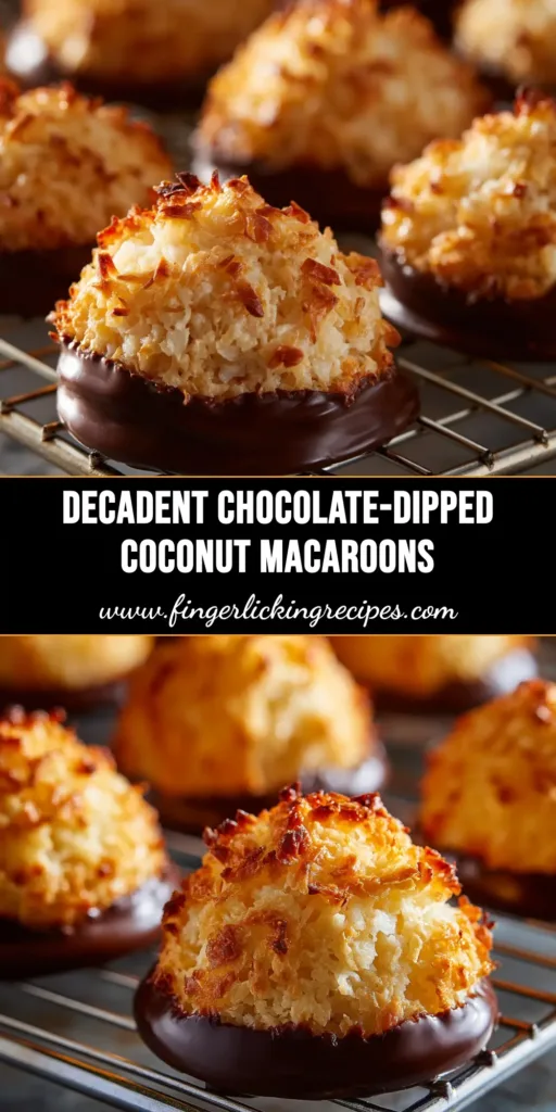 A stack of homemade chocolate dipped coconut macaroons on a white plate, showcasing their golden-brown texture and rich chocolate coating. The perfect easy and chewy coconut macaroon recipe.